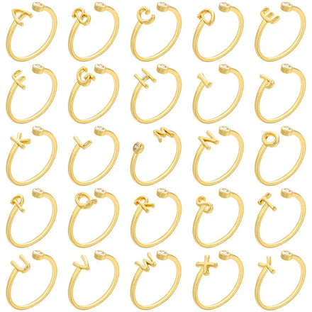 RM1530 Fine Delicate Tiny Mini Solitaire 18k Gold Diamond Cubic Zirconia Paved Letter Alphabet Initial Adjustable Finger Rings