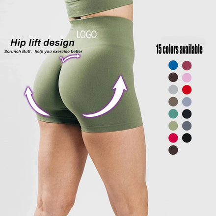 New Athletic Apparel Manufacturer Women Nylon Spandex Seamless Contour High Waisted Gym Sportswear Scrunch Butt Yoga Shorts