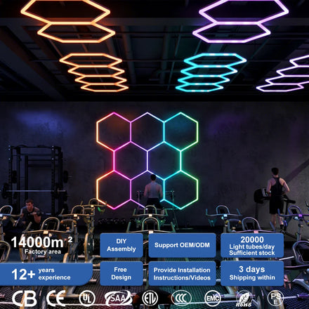 New Product Hexagon Lighting Rgb Garage Gym Party Wall Decor Lights Honeycomb