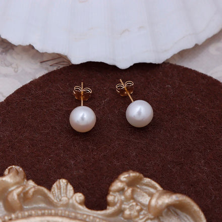 Strong Light Classic Natural Freshwater Pearl Earrings Round AAA 8mm US 14K Gold Plated Jewelry