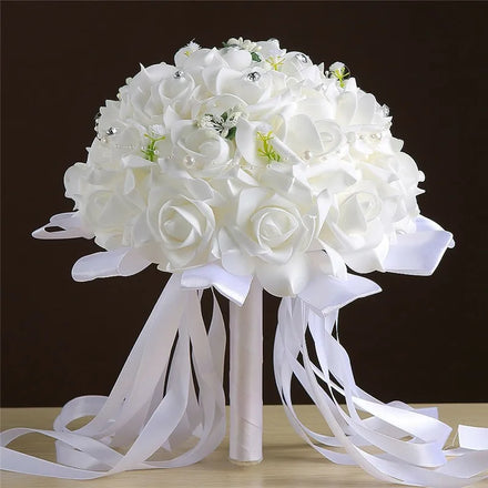 Ychon Crystal Silk Roses Bridal Wedding Hand Bouquet Bridesmaid Holding Artificial Flowers Real Touch Rose Flowers