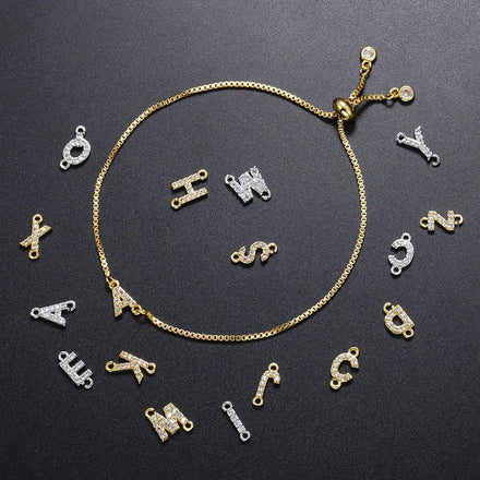 BC1469 Dainy Mini Minimalist Tiny 18K Gold CZ Diamond Alphabet Initial Letter Charm Monogram Bracelet