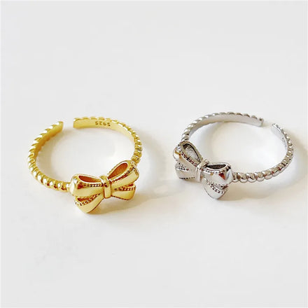 SP Dainty Fashion Fine Rings Jewelry 925 Sterling Silver 18K Gold Plated Bow Knot Rings for Women