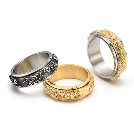 8mm Men's Rotatable Punk Viking Dragon Relieve Anxiety Rings Stainless Steel Jewelry Spinner Rotating Anxiety Ring
