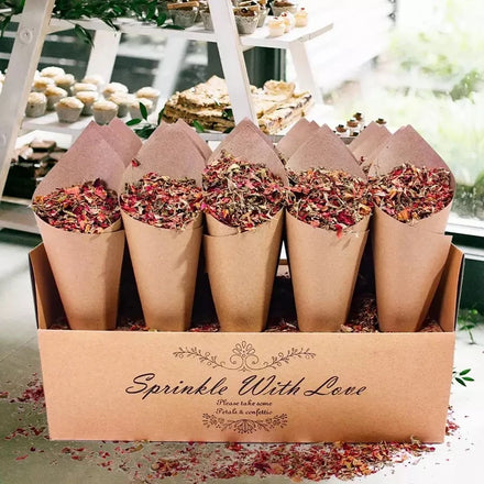 Nicro Custom Kraft Paper Wedding Tray Wholesale Dry Flower Confetti Cone Stand Box Wedding Paper Cones White Wedding Confetti
