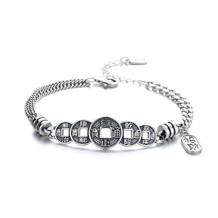 Splicing Old Coins Solid 925 Women's Sterling Silver Jewelry Bracelet