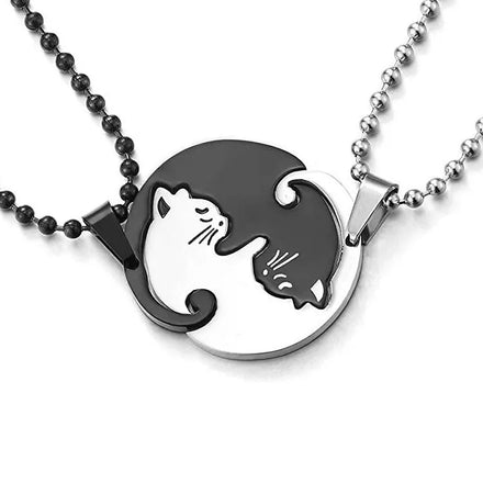 Fashion Hot Sale Stainless Steel Cat Couple Necklace Trendy Sweater Chain Heart Pendant Necklace for Women and Men