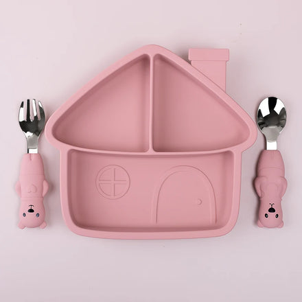Children's Toddler Tableware Set Baby Feeding Spoon Fork Dinner Divided Bowl and Plate Suction Shovel Dish for Kids Dining