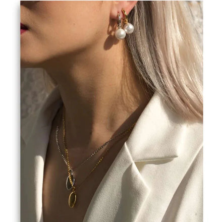 Fenny Elegant Luxury Pearl Dangle Pendant Hoop Earrings for Women Non Tarnish Wholesale Stainless Steel Ladies Jewelry