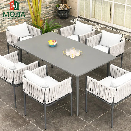 Outdoor Patio Garden Balcony Chair Outside Rope Wicker Handmade Courtyard Furniture Set Dining Table and Chair Garden Table Set