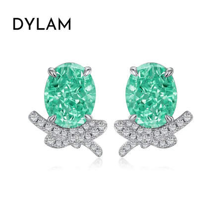 Fine Jewelry 925 Sterling Silver Earring Oval Shaped Cubic Zirconia Green Emerald Earrings Customized Direct Earring For Women