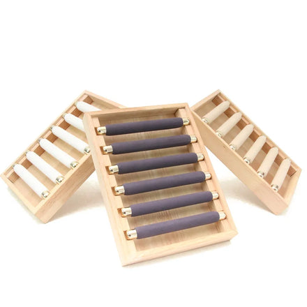 Wood Gray Rings 6 Rolls Bar Display Show Case Organizer Tray Rack Prop for Jewelry Rings