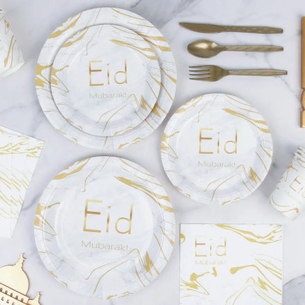 16pcs White EID Mubarak Paper Plates Cups Kit Ramadan Party Supplies Ramadan Decorations Eid Mubarak Muslim Party Tableware