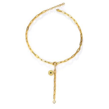2024 Korea Personality Fashion Brass Jewelry Luxury 18K Gold Plated Paper Clip Adjustable Zircon Pendant Necklace for Gift