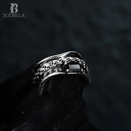 ICEBELA Wholesale Simple Fashion 925 Sterling Silver Black Zircon Ear Clip Female Vintage Chain Winding Earrings