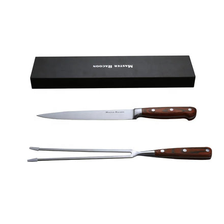 Stainless Steel Carving Knife and Fork Set for Barbecue Cutting Meat Turkey Professional Meat Knife Gourmet BBQ Tool Set