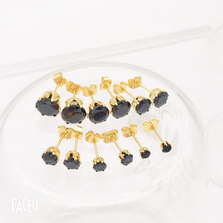 3mm to 8mm Small No Tarnish Fade 18k Gold Plated Round Black Zircon Stud Earrings 316l Stainless Steel Stud Earrings for Women