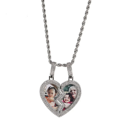 Custom Photo Heart Pendant Necklace Gold Plated Personalized Engraved Zircon Stone Fast Shipping for Couples Anniversary Gift