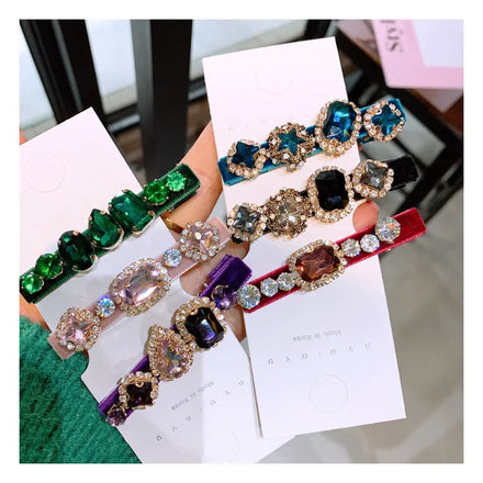 Retro Baroque Crystal Gem Hairpins Rhinestone Velvet Clips Hair Barrettes Luxury Women Cristal Hairpin Set