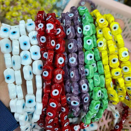 GP0963 Unique Multi Colored Lamp Work Evil Eyes Glazed Glaze Jewelry Pillow Shaped Beads for Jewelry Bracelet Necklace Making