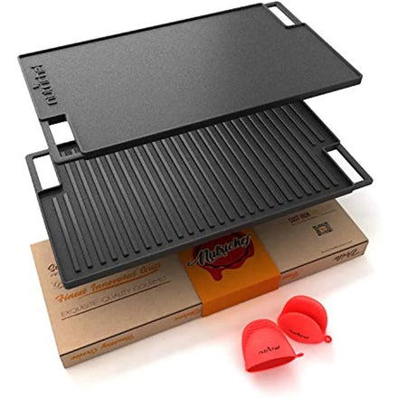 Stripes and Flat 2in1 Roasts Multi-uses Grilling Pan Cast Iron Reversible Grill Plate Skillet Griddle Pan