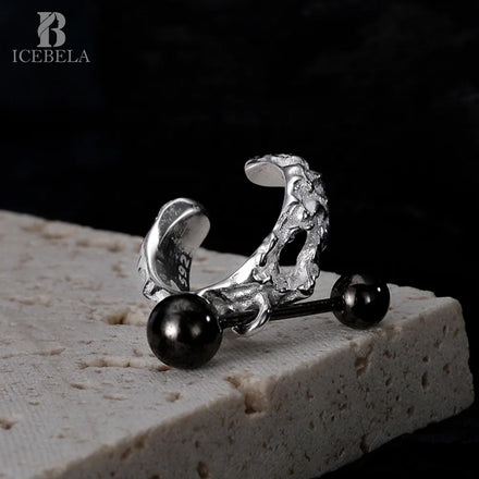 ICEBELA Fine Jewelry 925 Sterling Silver Irregular Texture Two Color Earrings Non-piercing Ear Cuff for Women