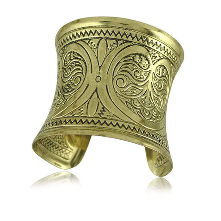 Retro Fashion Silver Gold Bangle Exaggerated Gift Jewelry Classic Carved Flower Wide Bracelets for Women Girls