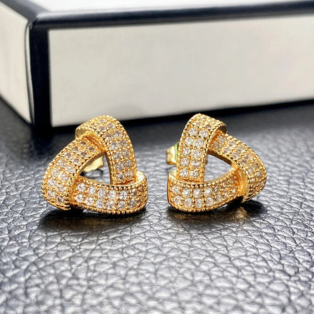 Huitan Silver Gold Plated Geometric Jewelry Beautiful Full Diamond Cubic Zirconia Triangle Shape Stud Earrings for Women