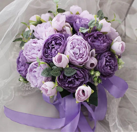 Ychon Artificial Flowers Purple Bouquet for Wedding Bridal Bouquet Home Table Centerpiece Summer Floral Decoration