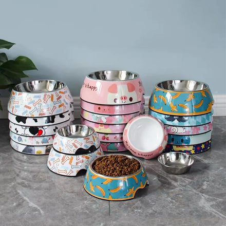 Quality Eco-friendly Luxury Pet Food Feeding Printing Pet Bowl Stainless Steel Water Dog Cat Bowl Custom logo Feeder Dog Bowls