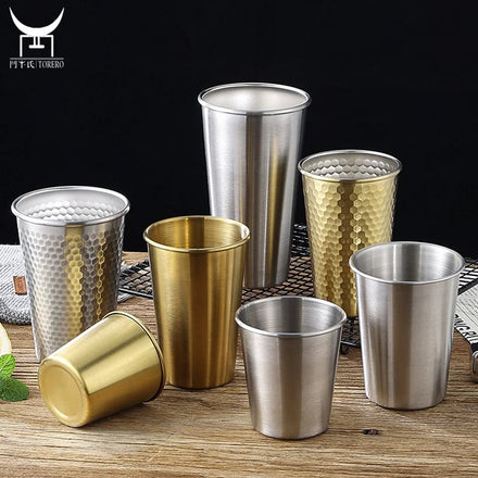 304 Stainless Steel Pint Cup bar Beer Water Cup Portable Camping Mug Diamond Honeycomb Pattern Hammer Texture Coffee Mug
