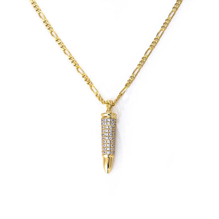 2024 Hot Selling Fashion Style Brass Gold Plated Full Zircon High Quality Bullet Pendant Necklace Men Women