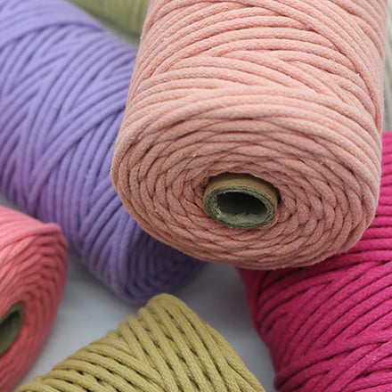 4mm Colored Braided Core-spun Cotton Twine Macrame Cord Single Strand Rope Hat Cord Twisted Macrame Cord