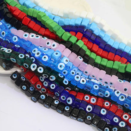 GP0964 Unique Multi Colored Lampwork Evil Eyes Glazed Glaze Jewelry Cube Box Lucky Beads for Jewelry Bracelet Necklace Making