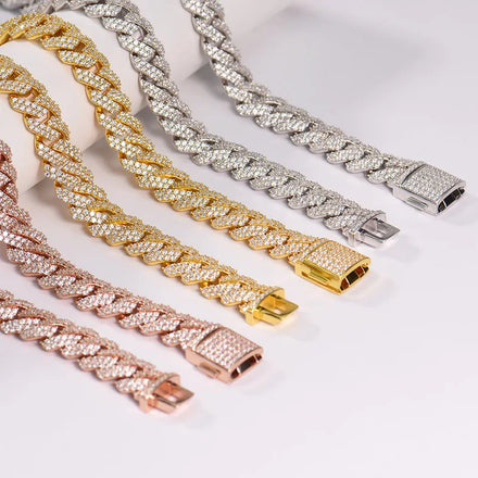 XIngyue Hip Hop Moissanite Jewelry 12mm Cuban Link Chain Solid 925 Sterling Silver Made with VVS DEF Moissanite Stones