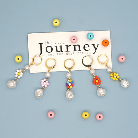 GO2BOHO White Imitation Pearl Handmade Dangle Earring Cute Bohemia Flower Earrings for Women Anniversary