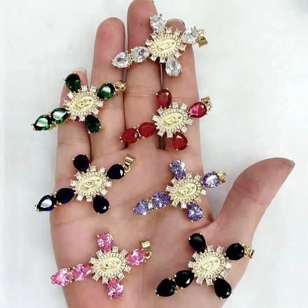 CZ8618 18k Gold Plated CZ Blessed Mother Virgin Mary Saint Halo Cross Pendants Religious Jewelry Supplies