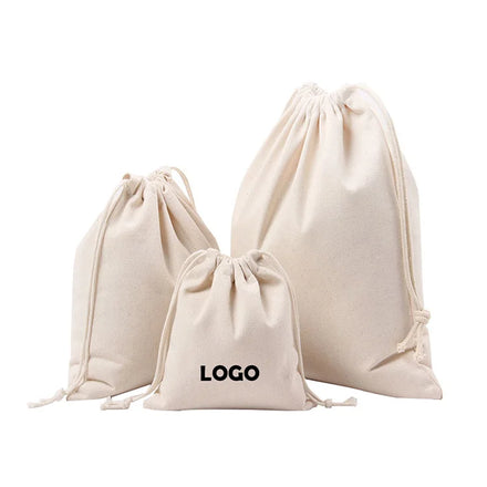 Custom Logo Silk Screen Print Organic Cotton Muslin Bags Double Shopping Pouch Canvas Drawstring Dust Bags for Handbag Shoe