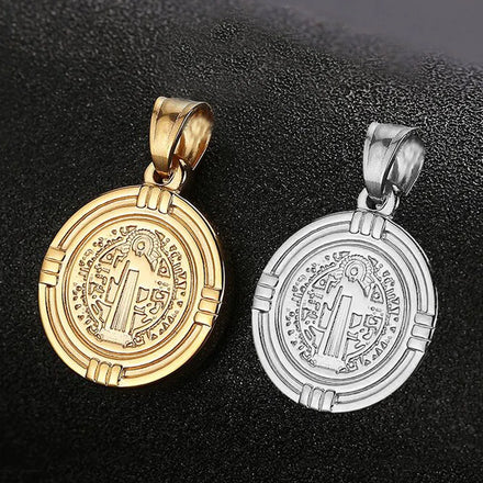 18K Gold Poseidon Owl Spartan Pendant 316L Stainless Steel Christian Saint Benedict Medal Catholic Jewelry Gift for Men Women