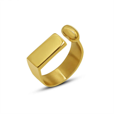 Anillo Acero Inoxidable Simple Design Geometric Female Stainless Steel 18k Gold Plated Chunky Opening Rings for Women