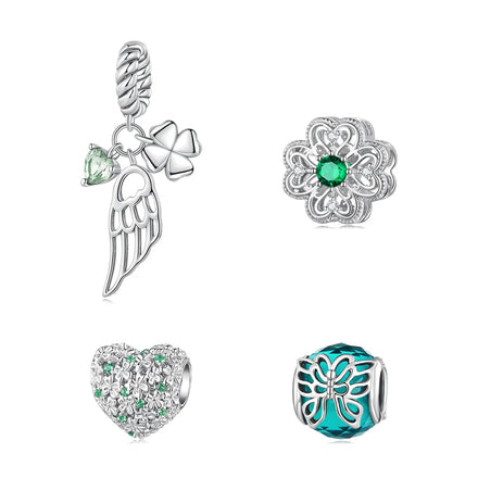 925 Sterling Silver Four-leaf Clover Pendant Charms Heart Shape Lucky Bead for Women Bracelet DIY Zircon Fine Jewelry