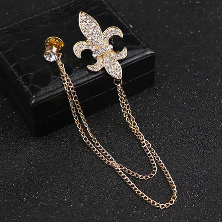 Promotional Low MOQ Charm Silver Gold Black Tassel Anchor Brooches With Chain for Men Shirt