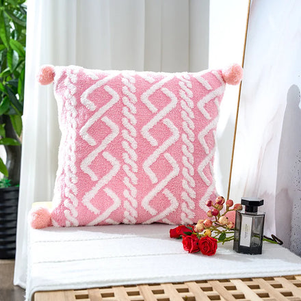 Boho Throw Pillow White Ball Light Luxury Soft and Comfortable Scandinavian Style Pillow Cover Living Room Bedroom Sofa Cushion