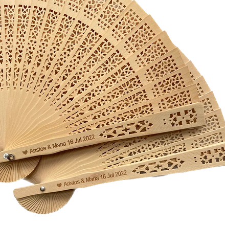 Ready Wedding Favors Folding Nature Wood Hand Fan Customized Bride and Groom Names on Wood Hand Fan