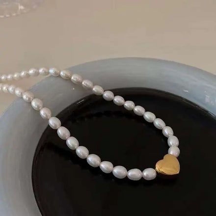 Simple Fashion Love Pearl Chokers Necklace Rice Shape Freshwater Pearl AAA Grade Trendy Women's Pearl Chain Natural 38+5cm Long