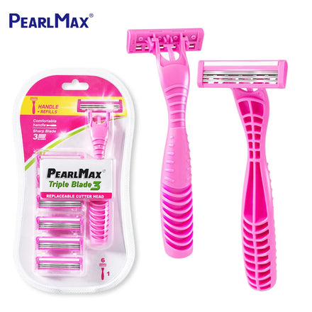 Pearl Max Cheap OEM Disposable Triple Blade Stainless Steel Blade Razor Plastic Handle Barber Disposable Razor