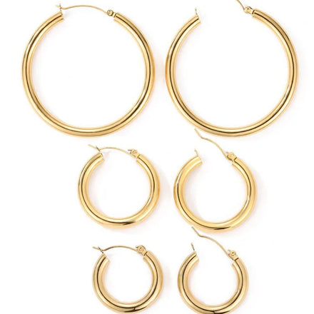 G1796 Women Jewelry Wholesale Gold Plated Chunky 4MM Thick Gold Stainless Steel Round Huggie Hoop Earrings