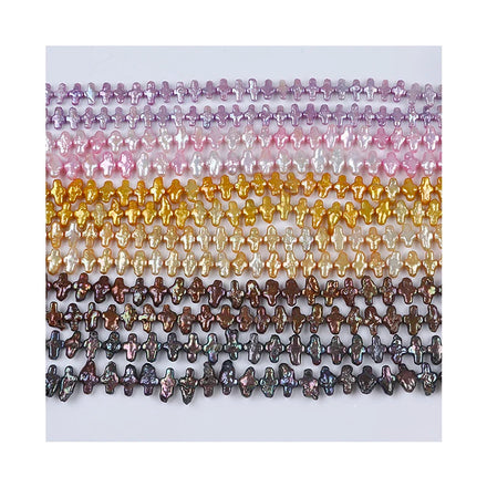 7-10mm Side Hole Drilled Colorful Natural Freshwater Pearl Cross Shape Baroque Pearl for Jewelry Making