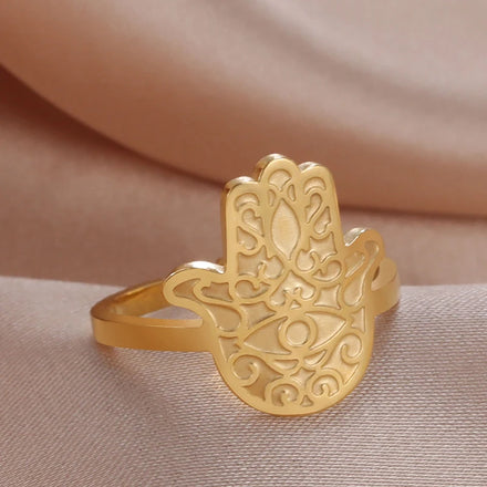 Vintage Stainless Steel Hamsa Hands Ring Hamsa Open Finger Ring Amulet Jewish Jewish Jewelry for Women Men