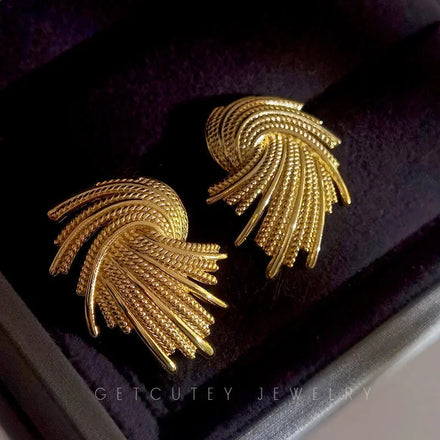 Vintage Gold Plated Geometric Earrings Unique Brazilian Design for Women for Parties and Weddings Lady's Jewelry